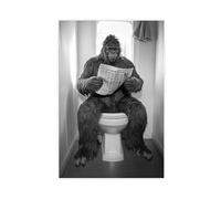 Sasquatch Sitting on The Toilet Reading A Newspaper, Funny Bathroom Wall Art, Retro Animals, Toilet Humor, Cute Bigfoot, Ai Art-1