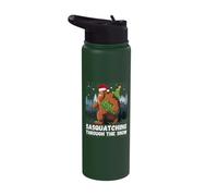 Sasquatching Through The Snow - Bigfoot Carrying a Xmas Tree Stainless Steel Insulated Water Bottle