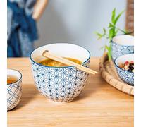 Sass and Belle Sashiko Pattern Noodle Bowl with Chopsticks - Ceramic Ramen Bowl Set with Traditional Blue Pattern - Kitchen Accessory and Gift from Sass and Belle