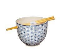 Sass and Belle Sashiko Pattern Noodle Bowl with Chopsticks