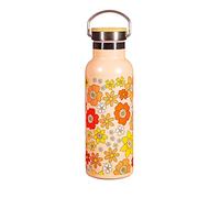 Sass & Belle 70s Floral Stainless Steel Water Bottle - 500ml Double-Wall Insulated with Retro Flower Print in Orange, Yellow & Red, Ideal for Hot or Cold Drinks, Eco-Friendly Metal Water Bottle.