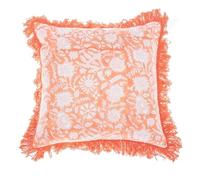 Sass & Belle Block Print Fringed Cushion Cover Terracotta - 45x45cm Decorative Throw Pillowcase, Boho Sofa or Bed Accent in Warm Earthy Orange Tone for Home Styling