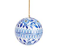 Sass & Belle Blue & White Floral Papier Mache Bauble