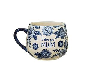 Sass & Belle Blue Willow Mum Mug - I Love You Mum Floral Coffee Tea Mug Gift for Her - Ceramic Cup for Mother's Day, Birthday, or Everyday Thoughtful Moments