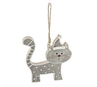 Sass & Belle Cat Decoration, Wood Cut out Shaped Polka Dot Silver Cat - 8.5 cm