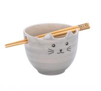 Sass & Belle Cat Noodle Bowl with Chopsticks - Cute Ceramic Noodle Bowl for Soup, Pho, Rice - Ramen Bowl Set - Gift for Cat Lovers - Sass and Belle Kitchenware