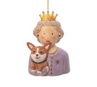 Sass & Belle Ceramic Queen and Corgi Christmas Tree Decoration, Royal Theme, Traditional Style, 10 x 7 cm