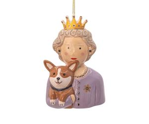 Sass & Belle Ceramic Queen and Corgi Christmas Tree Decoration, Royal Theme, Traditional Style, 10 x 7 cm