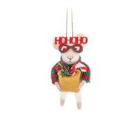 Sass & Belle Felt Mouse Christmas Tree Decoration, Festive Character with Knitted Jumper and Ho Ho Ho Glasses, 13 x 6 cm
