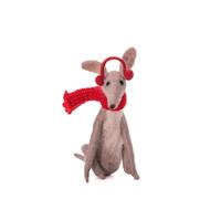 Sass & Belle Felt Whippet Christmas Tree Decoration | Hanging Dog Christmas Ornament with Scarf & Earmuffs | Rustic Felt Christmas Decoration