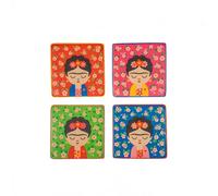 Sass & Belle Frida Kahlo Coasters - Set of 4 - Square Multicolour Coffee Cup Mats - Quirky Frida Kahlo Inspired Coaster Gift Set for Table Decor, Colourful Resin Table Coasters by Sass and Belle