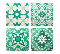 Sass & Belle Green Tile Coasters - Set of 4 Mediterranean Style Resin Drink Mats Set of 4, Ideal for Coffee Tables, Kitchen Use or Housewarming Gift Ideas