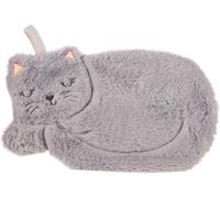 Sass & Belle Grey Cat Hot Water Bottle With Removable Fluffy Cover For Pain Relief And Comfort