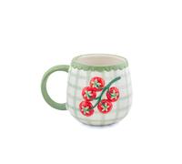 Sass & Belle Handpainted Tomato Mug - Gingham Ceramic Coffee and Tea Cup - Unique Gift for Mum, Novelty Mugs for Him or Her, Home Kitchen Tableware, Quirky Collectible