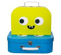 Sass & Belle Monster Suitcases - Set of 2 Colourful Kids Storage Boxes with Fun Monster Design, Stackable Cardboard Suitcases with Handles for Toys, Crafts, Travel or Bedroom Organisation