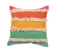 Sass & Belle Rainbow Stripe Tufted Cushion - Cotton Boho Cushion Cover, Decorative Throw Pillow with Fringed Texture, 40x40 cm Scatter Accent for Bed or Sofa