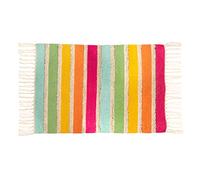 Sass & Belle Rainbow Stripe Tufted Rug - Colourful Cotton Accent Mat with Tassels for Living Room, Hallway, Playroom or Kids Room - Decorative Boho Style Home Floor Covering
