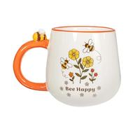 Sass & Belle Retro Bee Happy Ceramic Cup with Floral Pattern - Unique Tea and Coffee Mug for Him or Her - Thoughtful Gift Idea for Mum, Friend or Colleague