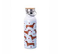 Sass & Belle Sausage Dog Metal Water Bottle - 425ml Insulated Stainless Steel Design for Kids & Adults, Durable Travel Flask Ideal as a Gift for Dog Lovers