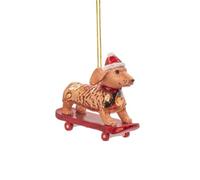 Sass & Belle Sausage Dog on a Skateboard Christmas Tree Decoration - Dachshund Hanging Ornament with Santa Hat - Novelty Dog Christmas Decoration