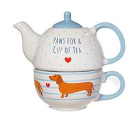Sass & Belle Sausage Dog Tea for One - Porcelain Teapot Set with Mug Cute Dachshund Design Afternoon Tea Set Gift for Mum, Kitchen Accessory Designed by Sass and Belle