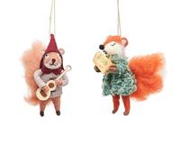 Sass & Belle Set of 2 Carolling Fox & Squirrel Felt Decorations Assorted