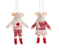 Sass & Belle Set of 2 Mouse in Jumper Felt Decorations - One Of Each Supplied