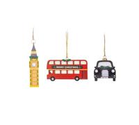Sass & Belle Set of 3 Wooden London Christmas Tree Decorations