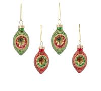 Sass & Belle Set of 4 Mini Retro Christmas Tree Baubles | Vintage Style Glass Hanging Decorations | Traditional Festive Tree Ornaments | Christmas Décor
