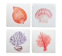 Sass & Belle Vintage Sea Coasters - Set of 4 - Ocean-Inspired Resin Coasters, Sea Shell & Coral Design, Nautical Beach Theme Drinks Mats for Coffee Table or Dining Décor