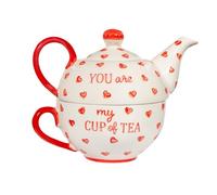 Sass & Belle 'You are My Cup of Tea' Tea for One - Ceramic Teapot Set with Mug Romantic Heart Design Kitchen Accessory Gift for Mum Decorative Home Decor Gift Designed by Sass and Belle