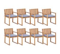 Set of 8 Garden Chairs with Cushions SASSARI II Certified Acacia Wood Blue