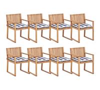 Set of 8 Garden Chairs with Cushions SASSARI II Certified Acacia Wood Navy Blue