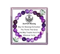 Sassenach Gift Scottish Thistle Bracelet, Celtic Thistle Charm Amethyst Beads Jewelry