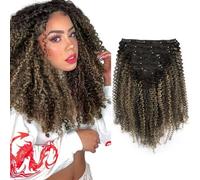 Sassina 4B 4C Afro Curly Clip in Hair Extensions Human Hair Two Tone Double Wefts Real Human Hair Extensions Natural Black to Strawberry Blonde Invisible Clip ins 7 Pcs 120 Grams 14 Inch