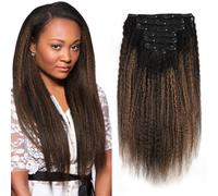 Sassina Clip in Hair Extensions Human Hair for African American Women Two Tone Natural Black to Light Auburn Clip ins Hair Extensions for Full Head 14 Inch 120 Gram 7 Pcs #T1B/1BP30