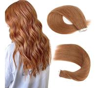 Sassina Semi-permanent Tape in Human Hair Extensions 20pcs 50g Silky Straight Human Hair Extensions Light Auburn Color Invisible Seamless Reusable Tape in Hair Extensions 30# 20 Inch