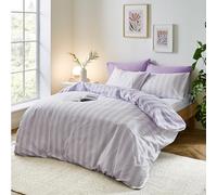 Sassy B Bedding Stripe Tease Reversible Double Duvet Cover Set with Pillowcases Lilac