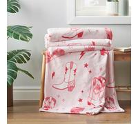 Sassy B Cowgirl Boot Fleece Pink Throw Blanket 200cm x 240cm