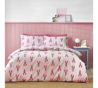 Sassy B Lobster Stripe Reversible Double Duvet Cover Set with Pillowcases Pink/Blue