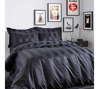 Sassy B Playboy Bedding Soft Satin Stripe Double Duvet Cover Set with Pillowcases Black