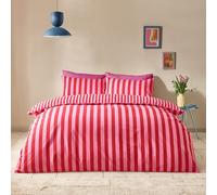 Sassy B Stripe Tease Reversible Double Duvet Cover Set with Pillowcases Red