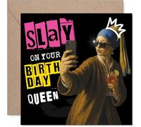 Sassy Birthday Card - Slay Your Day in Style - Bold Selfie Queen Design with Pops of Pink and Yellow - A Fierce Pick for Any Birthday Diva - 145mm Square, Envelope Included