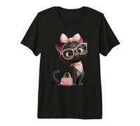 Sassy Cat Cute Kitten with Glasses Trendy Pet Design Premium T-Shirt