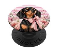 Sassy Dachshund Coquette Bow Floral Stripes Cute Wiener Dog PopSockets Adhesive PopGrip