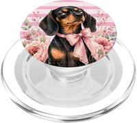 Sassy Dachshund Coquette Bow Floral Stripes Cute Wiener Dog PopSockets PopGrip for MagSafe