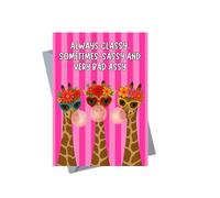 Sassy Giraffe Birthday Card for Women - Funny Classy Bad Assy Humour - Pink Stripes Animal Design - Blank Inside JBS87