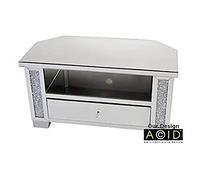 Sassy Home Mirror Crushed Diamante Jewel Crystal Single Drawer and Shelf Short Corner TV Stand