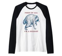 Sassy Jimothy Raccoon First of All I'm A Delight Meme Raglan Baseball Tee