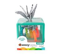 Sassy Montessori Sensory Cube for Babies from 12 Months - Manipulation Toy with 5 Textured Rings - Gripping & Biting Toy, STEM Educational Toy, Colourful & Transparent